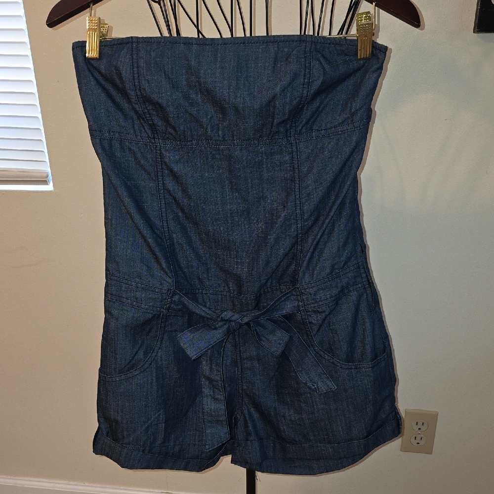 Modern Love Denim Strapless Romper W/ Side Zipper Womens Size Large (Joni # 4)